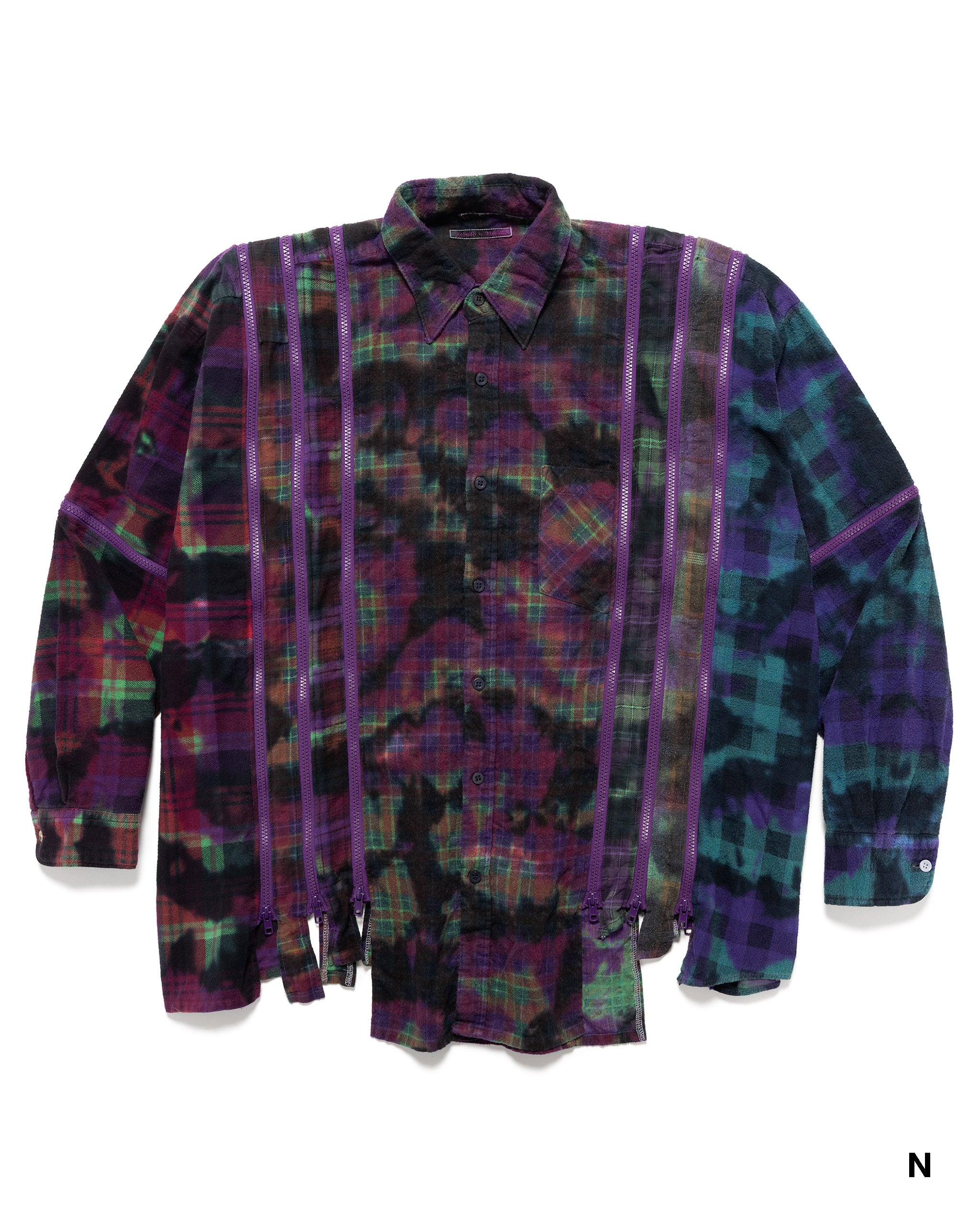 Flannel Shirt -> 7 Cuts Zipped Wide Shirt / Uneven Dye | HAVEN