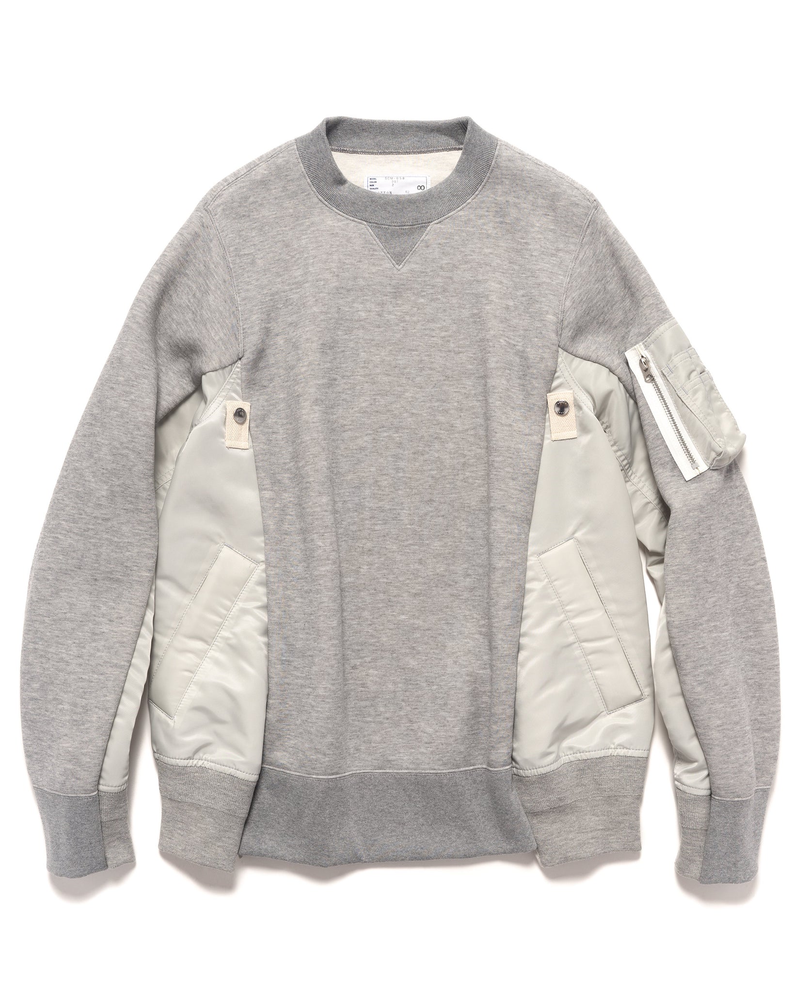 Sponge Sweat x Nylon Twill MA-1 Pullover Crewneck Light Gray