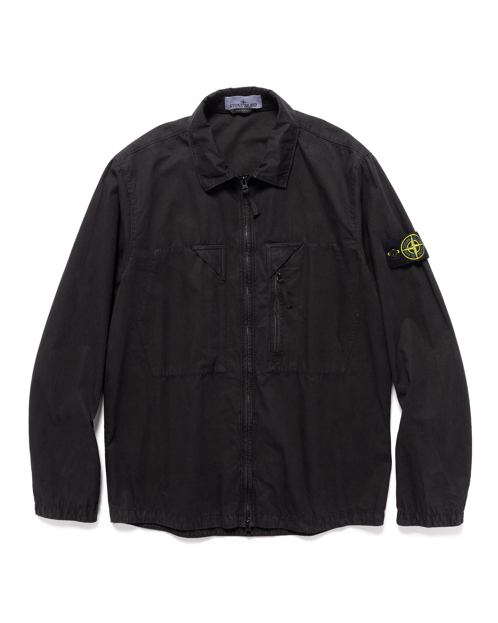 Brushed Cotton Canvas 'Old Effect' Zip Overshirt Black | HAVEN
