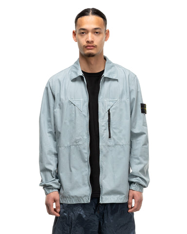 Brushed Cotton Canvas 'Old Effect' Zip Overshirt Sky Blue | HAVEN