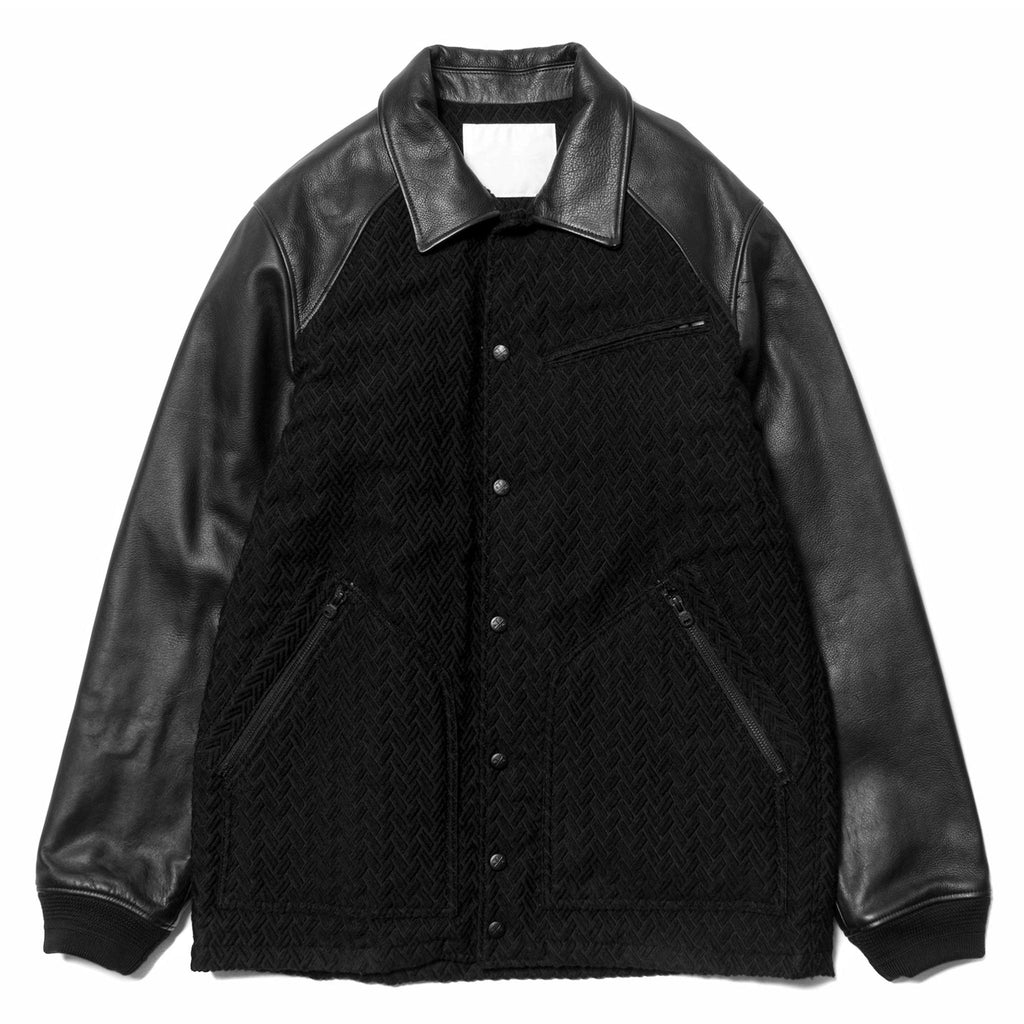 Zigzag Jacquard Leather Varsity Jacket Black – HAVEN