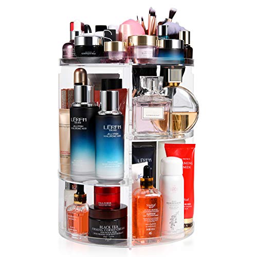 Jie Rui Wall-Mounted Multifunctional Bathroom Cosmetic Storage Box with 360-Degree Rotating Makeup Mirror, Dustproof and Waterproof Cosmetic Display Cabinet