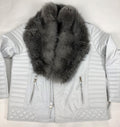 Men's Jay Biker Jacket White With Full Silver Fox Collar