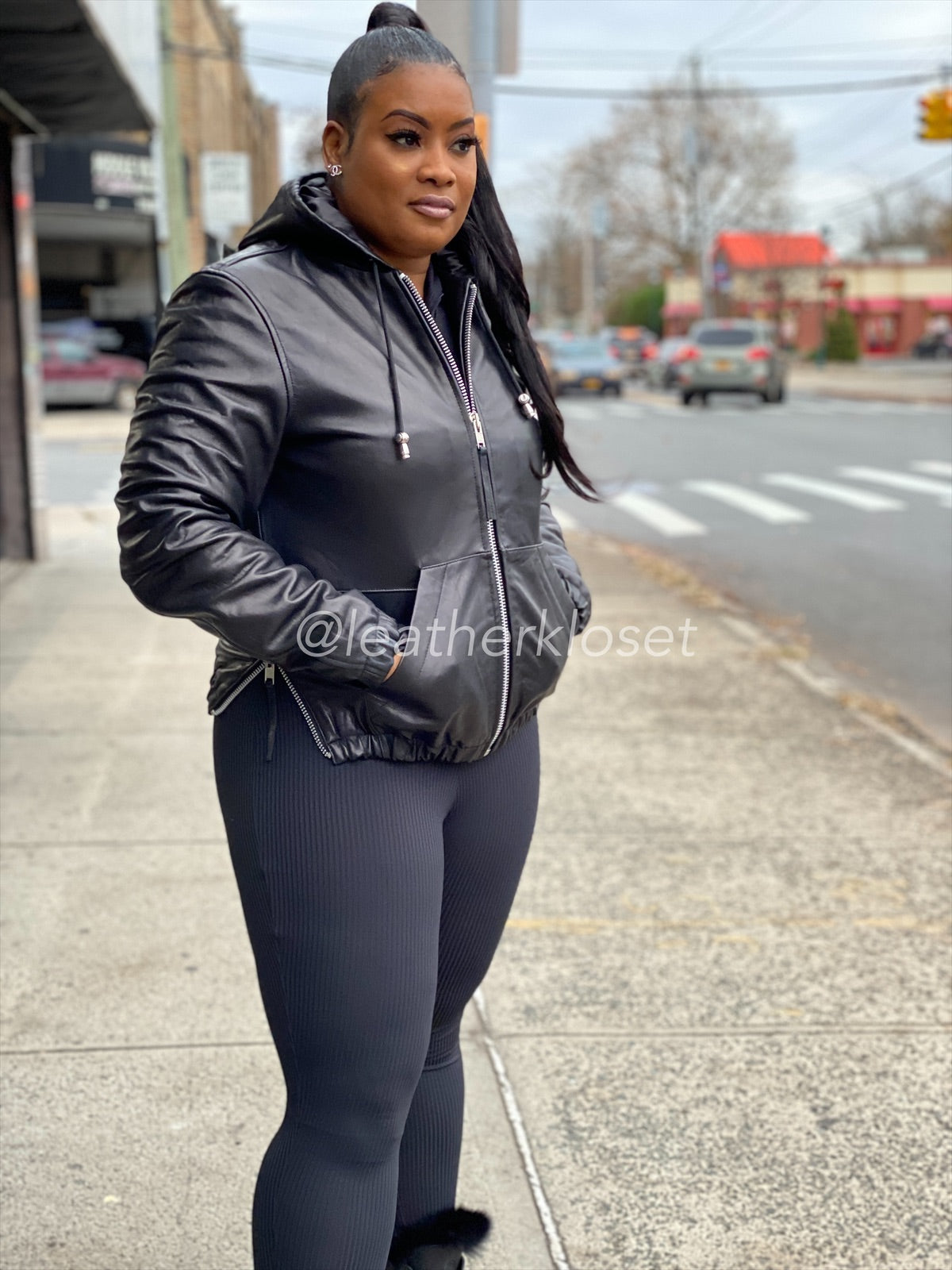 Women's Leather Hoodie Jacket [Black] – LeatherKloset