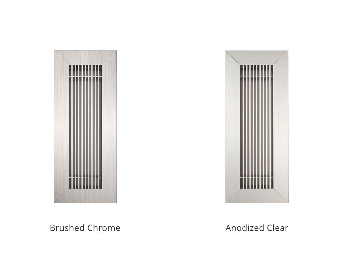 anodized clear and brushed chrome vent covers side by side to show the visual difference