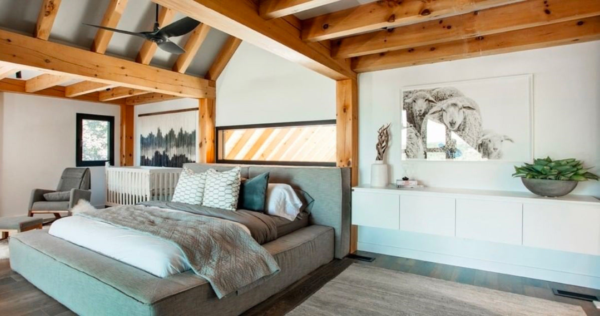 black monolith kul grilles in this master bedroom interior by madison taylor design