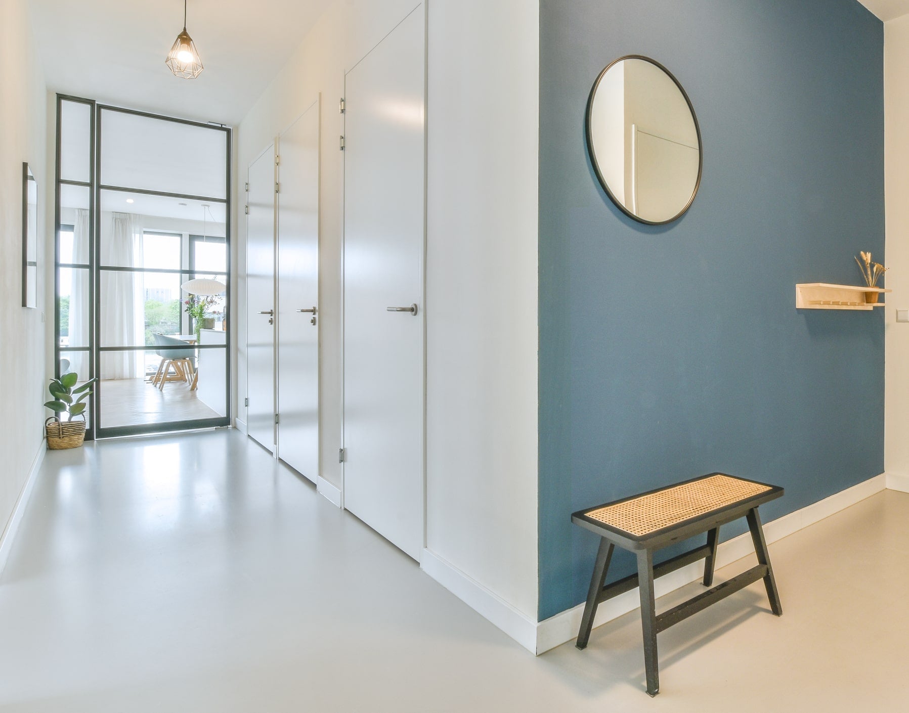 bright interior design home entrance hallway soft blue accents