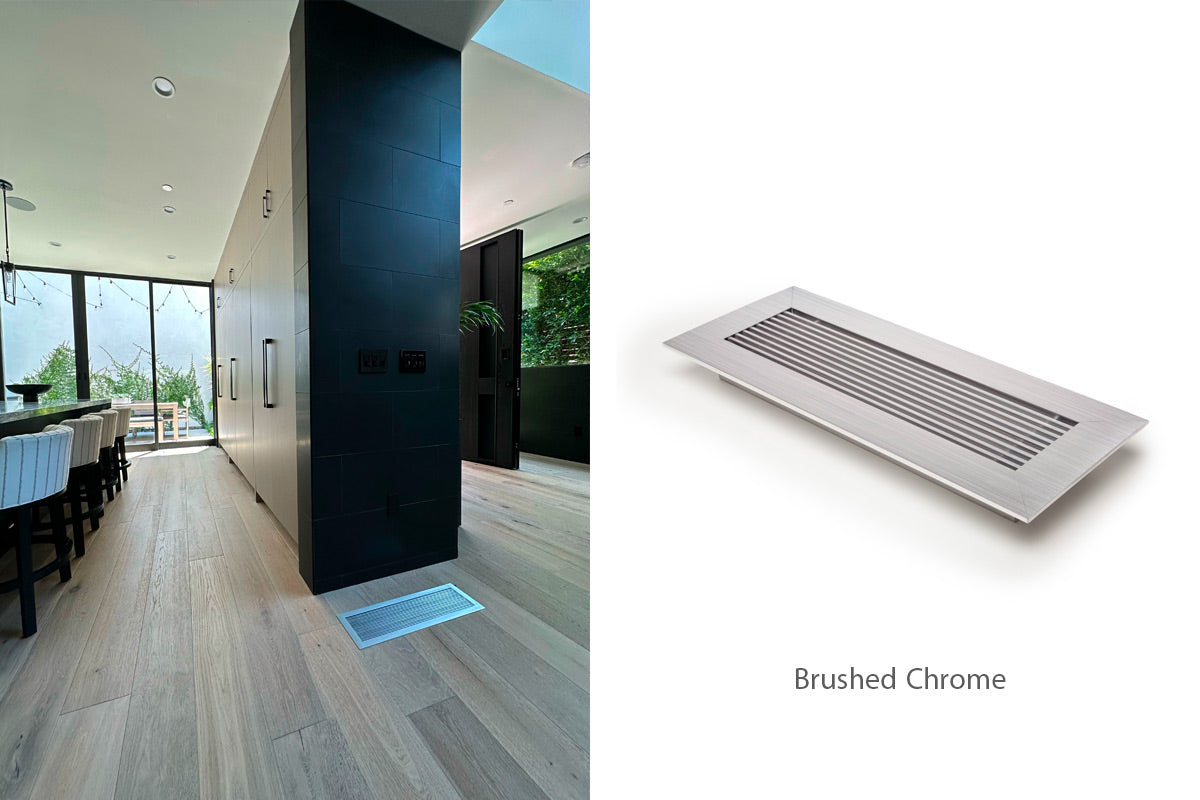 Brushed Chrome custom vent cover from kul grilles used in contemporary interior