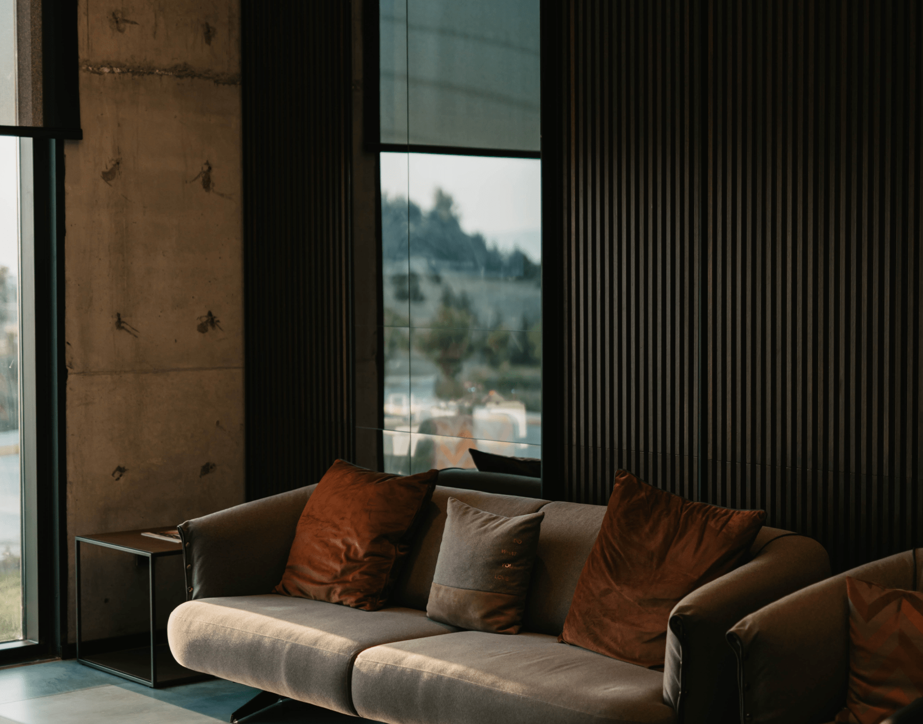 contemporary interior with deep wood panelling