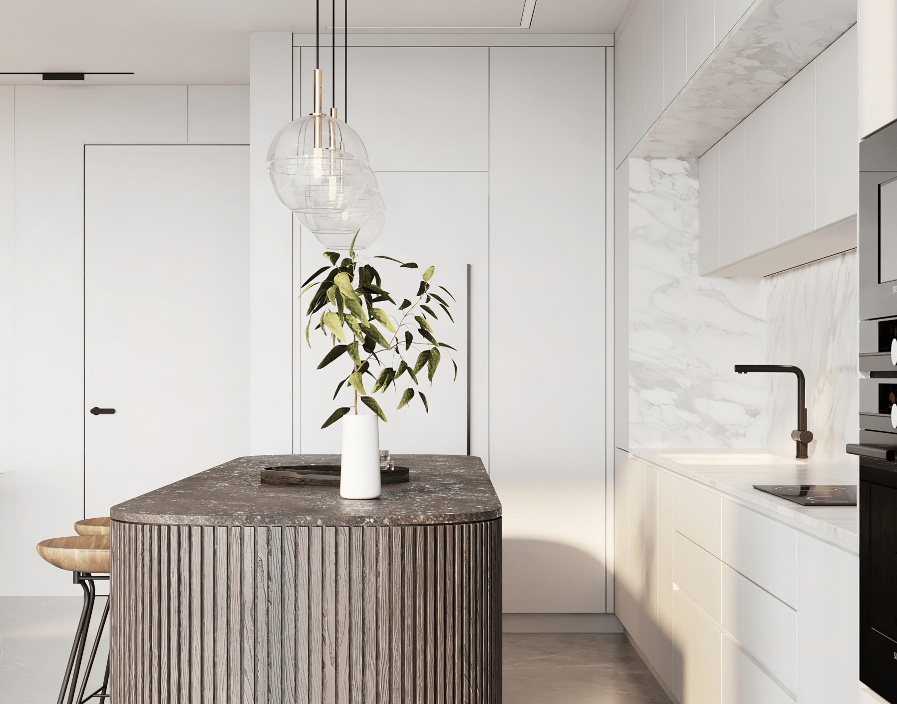 contemporary kitchen with airy neutral textures and colour palette