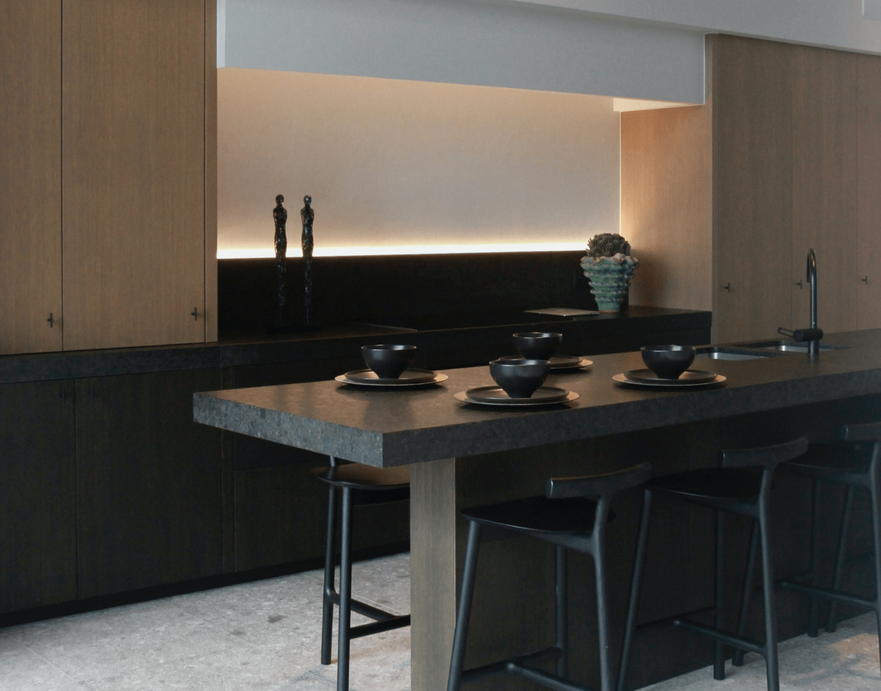 contemporary kitchen with black hardware