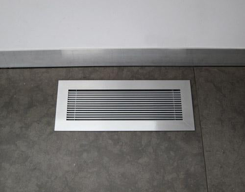 floor register brushed chrome finish grey tile floor silver baseboard by kulgrilles