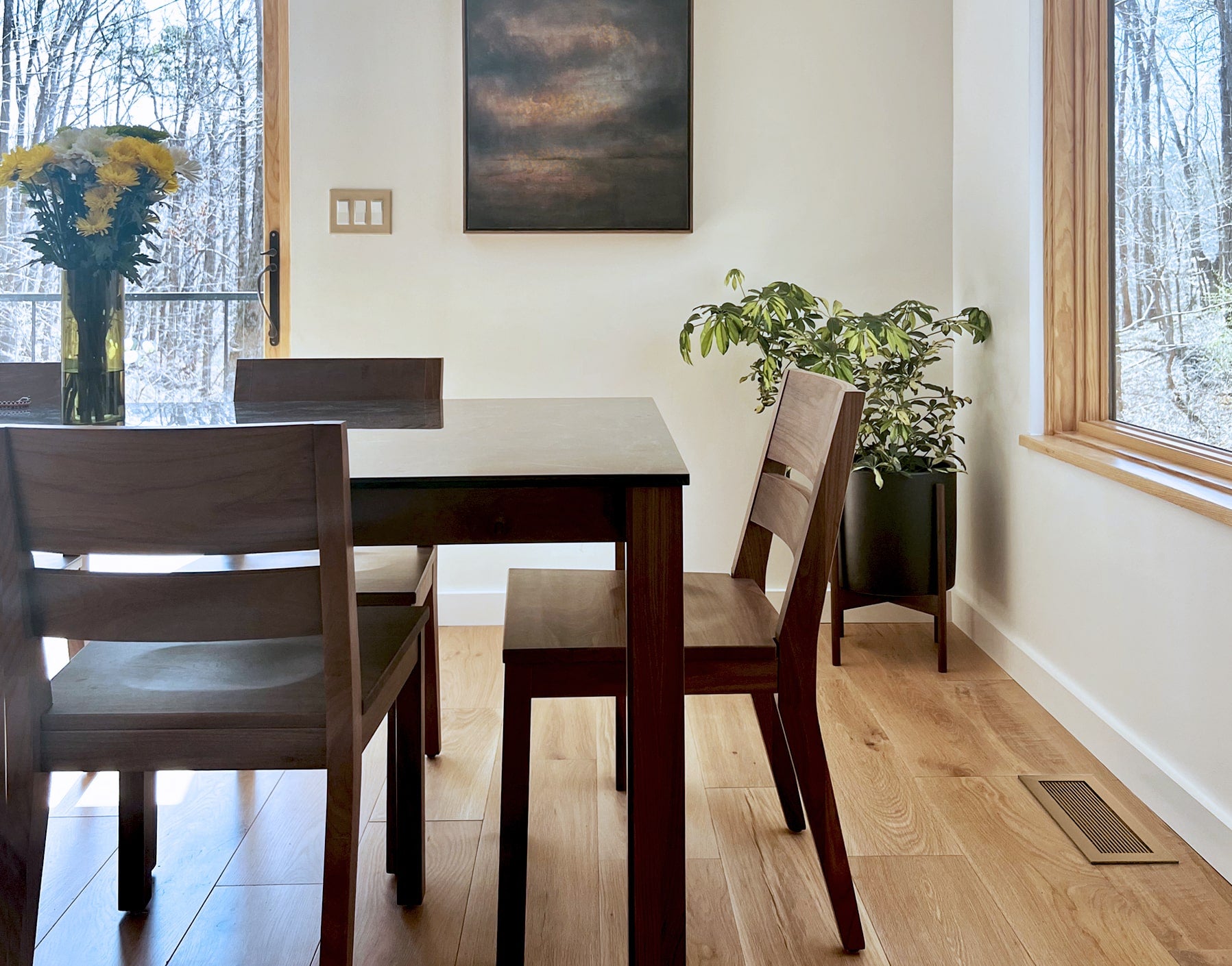 kul grilles anodized gold switch plate with anodized bronze floor vent cover neutral earthy toned dining room