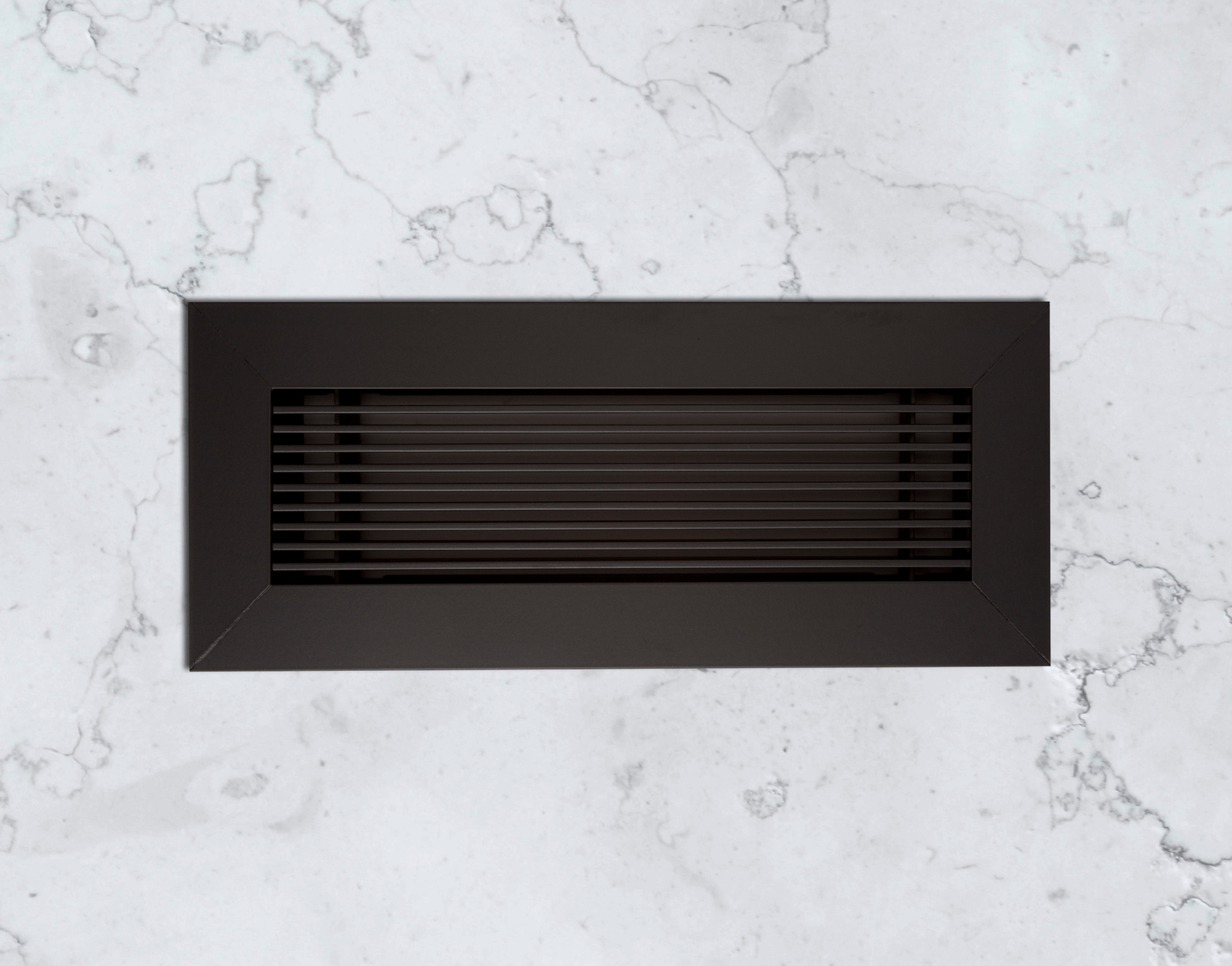 kul grilles Black Monolith vent cover on marble floor