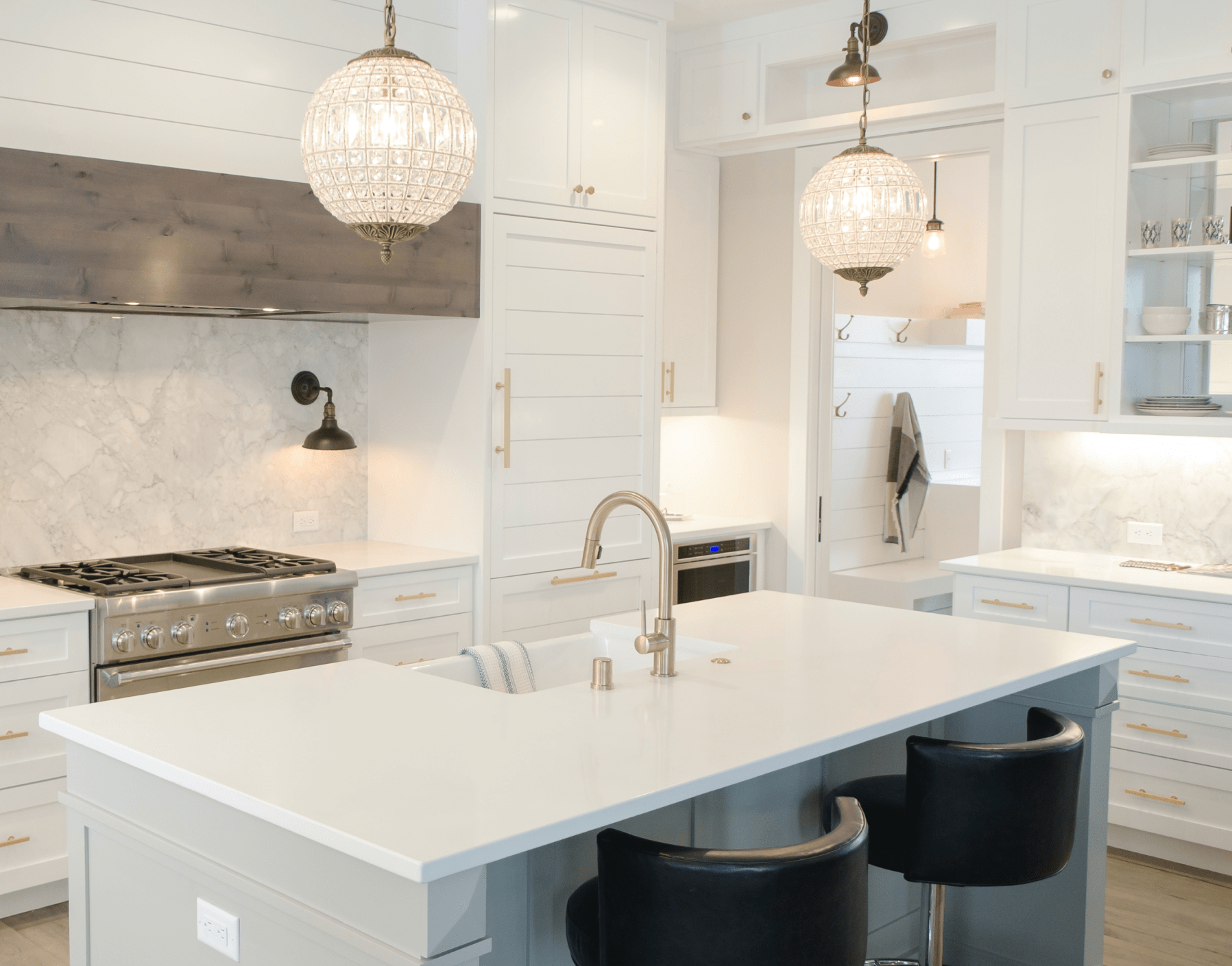 luxury kitchen with ornate lighting