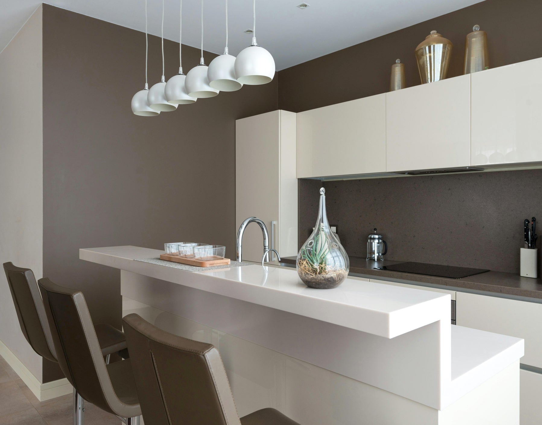 modern minimalist kitchen in neutral grey and white