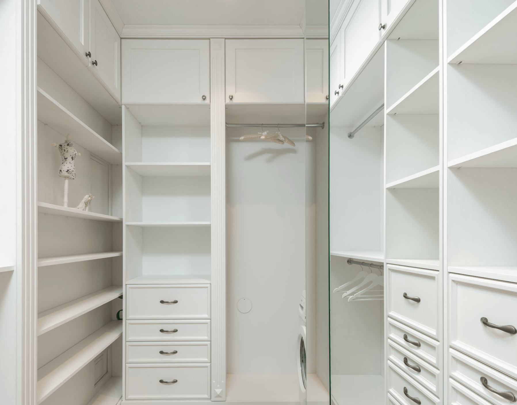 Empty white walk-in closet