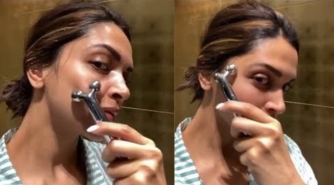 Benefits of using Face Yoga and Face Tools in Skincare Routine - Deepika Padukone using face tool on skin - Face tools for skin tightening - glowing skin