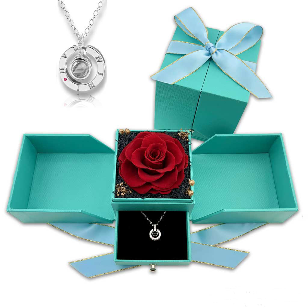 I Love You In 100 Languages Necklace Preserved XL Forever Rose Box