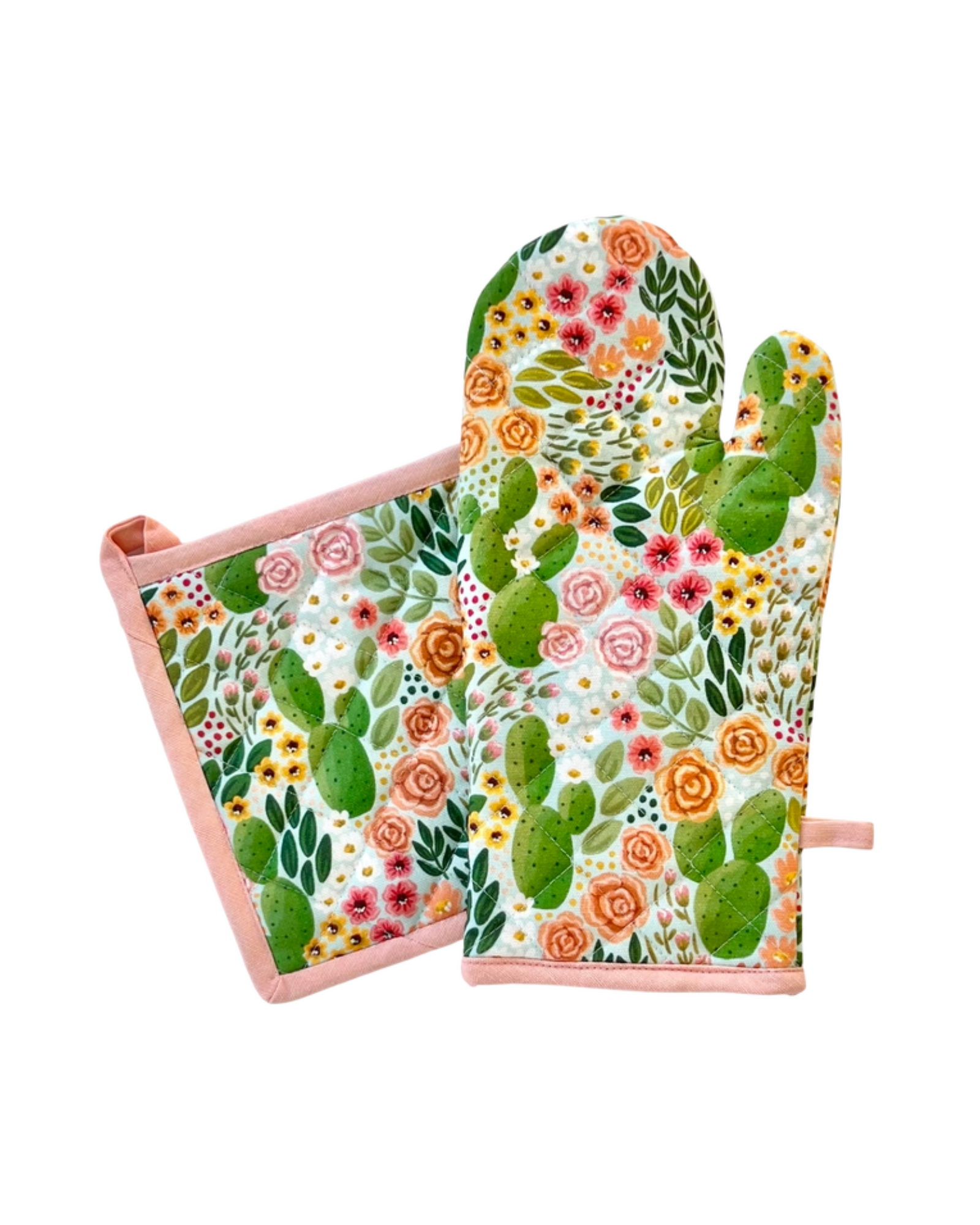 Design Imports Floral 100% Cotton Potholder & Oven Mitt Set