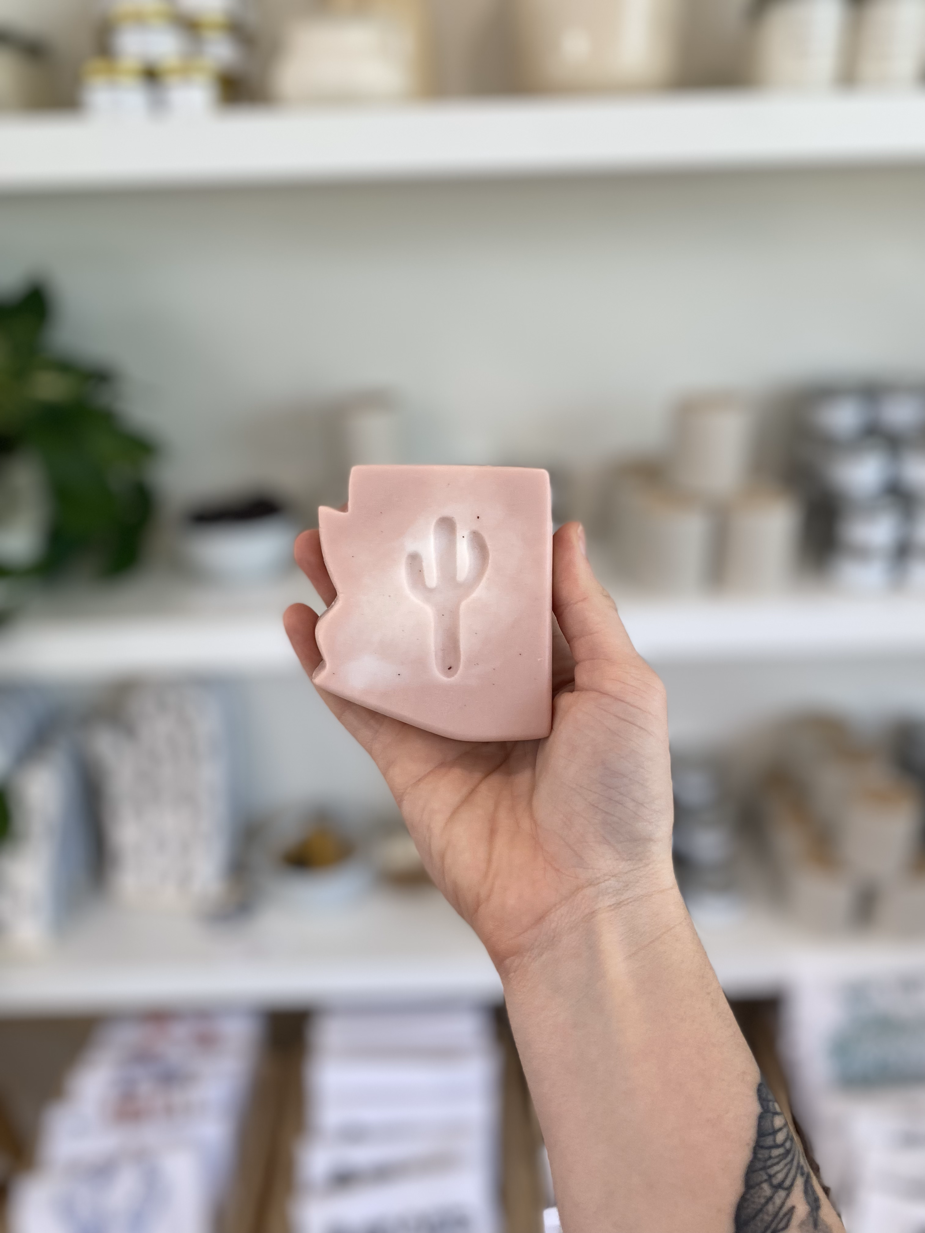 Small Ceramic Jewelry Tray with Cactus in the Middle