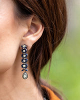 Black Rhodium Diamond and Sapphire Drop Royalty Earrings
