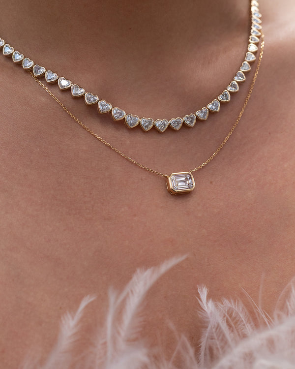 V-Shaped diamond tennis necklace in 18K gold - SKU#: 30842