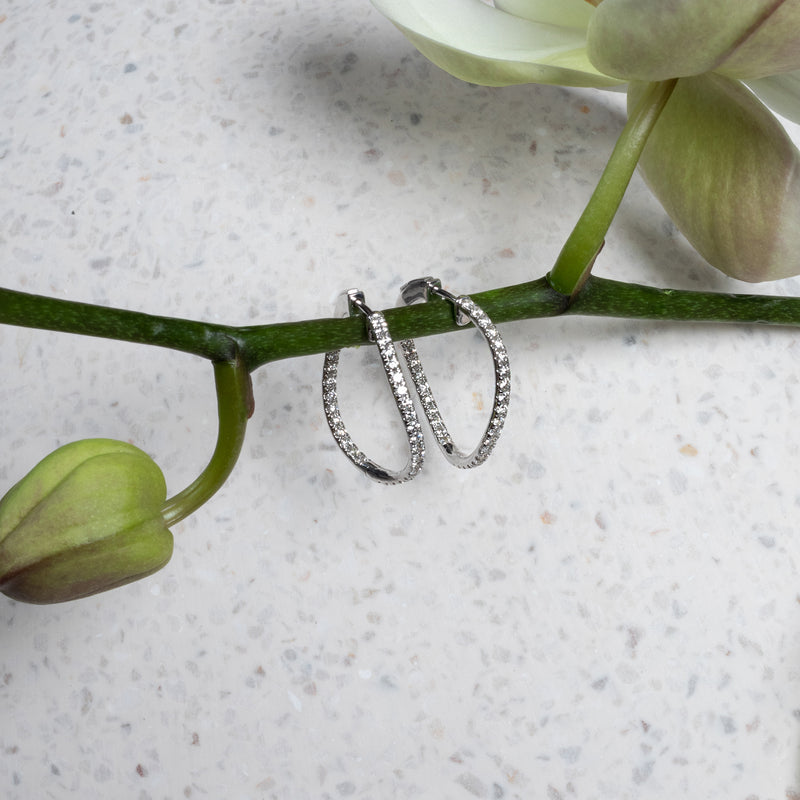 White Gold and Diamond Wave Lock Hoops