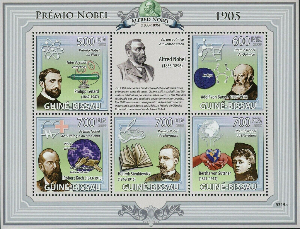 Nobel Prize Stamp Lenard von Baeyer Koch Sienkiewicz von Suttner S/S MNH #4253