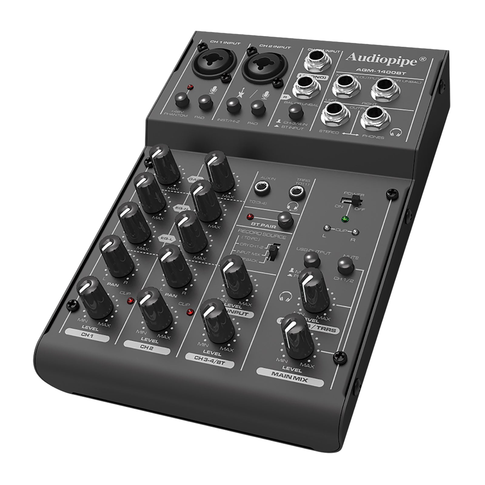 4 Channel Mic-Line Audio Mixer With USB Interface (AQM-1400BT)