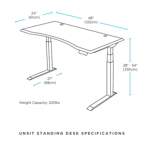 48" x 24" Unsit Standing Desk Dimensional Illustration