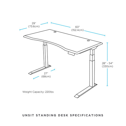 Unsit Standing Desk 60x30 - Specification Drawing