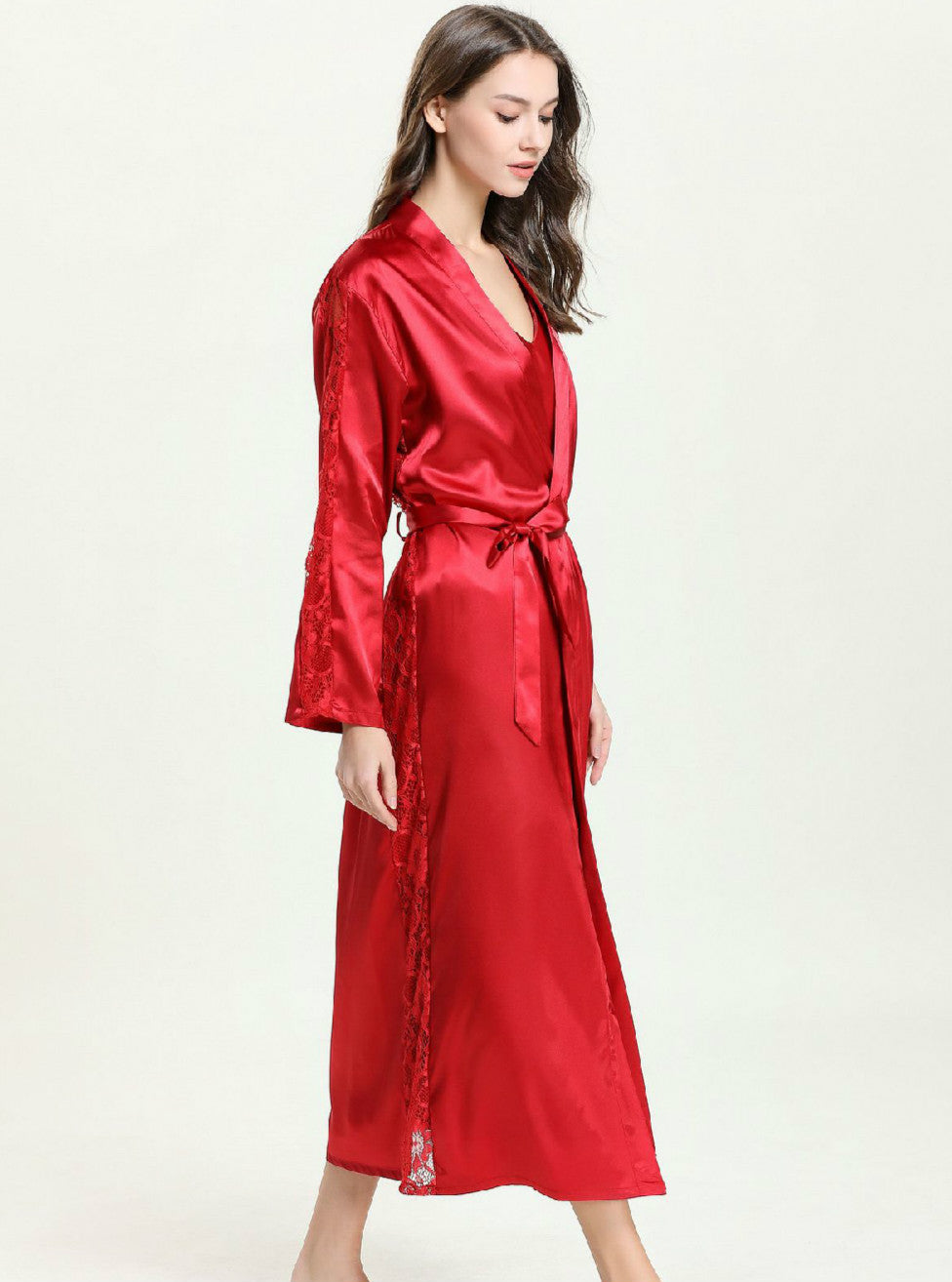 red satin night gown