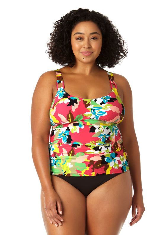 Amalfi Floral Shirred Front V Neck One Piece Swimsuit – Anne Cole