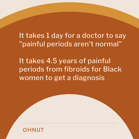 It takes 1 day for a doctor to say "painful periods aren't normal." It takes 4.5 years of painful periods from fibroids for Black women to get a diagnosis. 