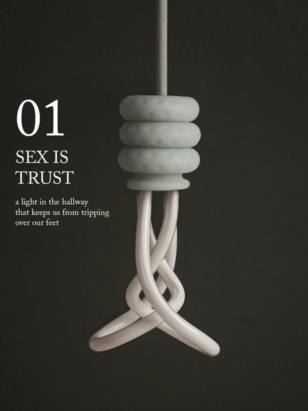 Image of an Ohnut around the base of a lightbulb. "01. Sex is trust—a light in the hallway that keeps us from tripping over our feet."