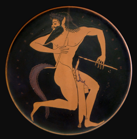 Red-figure plate depicting a a satyr, 520-500 BCE