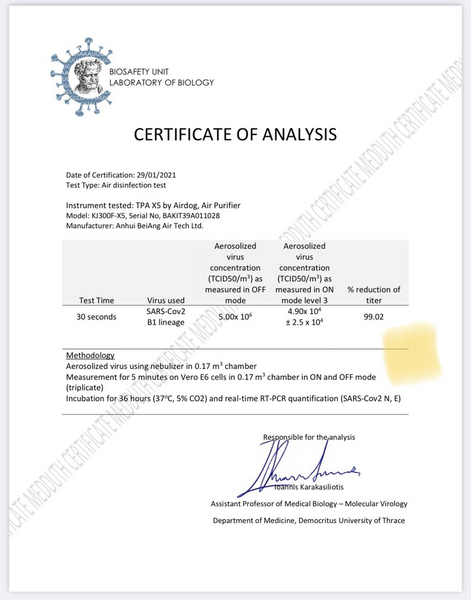 CERTIFICATE OF ANALYSIS for airdog x5