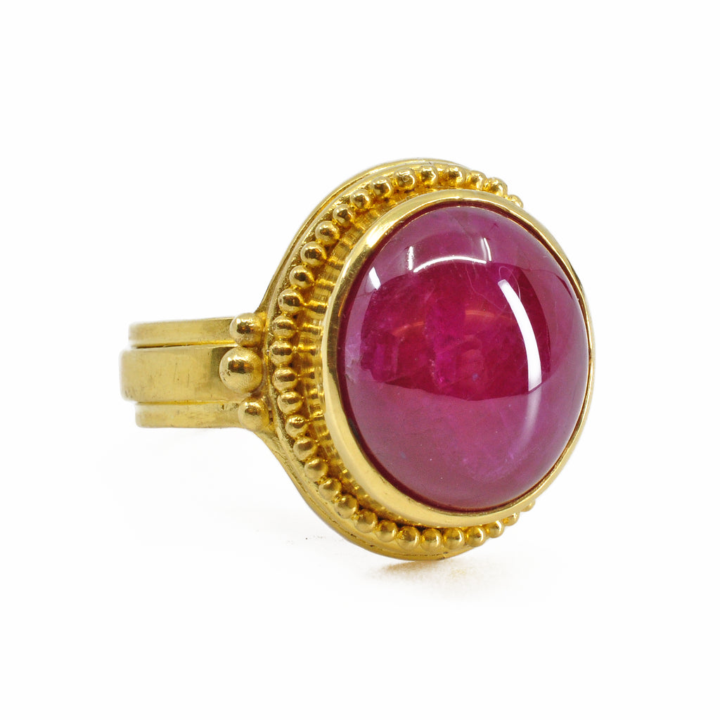 Gorgeous Ruby 12.41 cts Oval Cabochon 22K Handcrafted Gemstone Ring ...