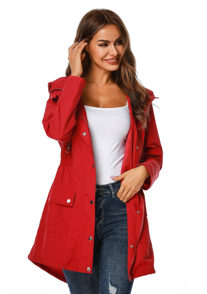 red raincoat with hood