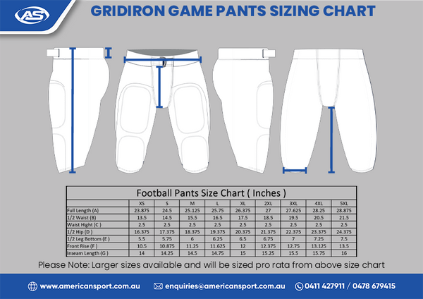 Sizing Charts - American Sport Com Au