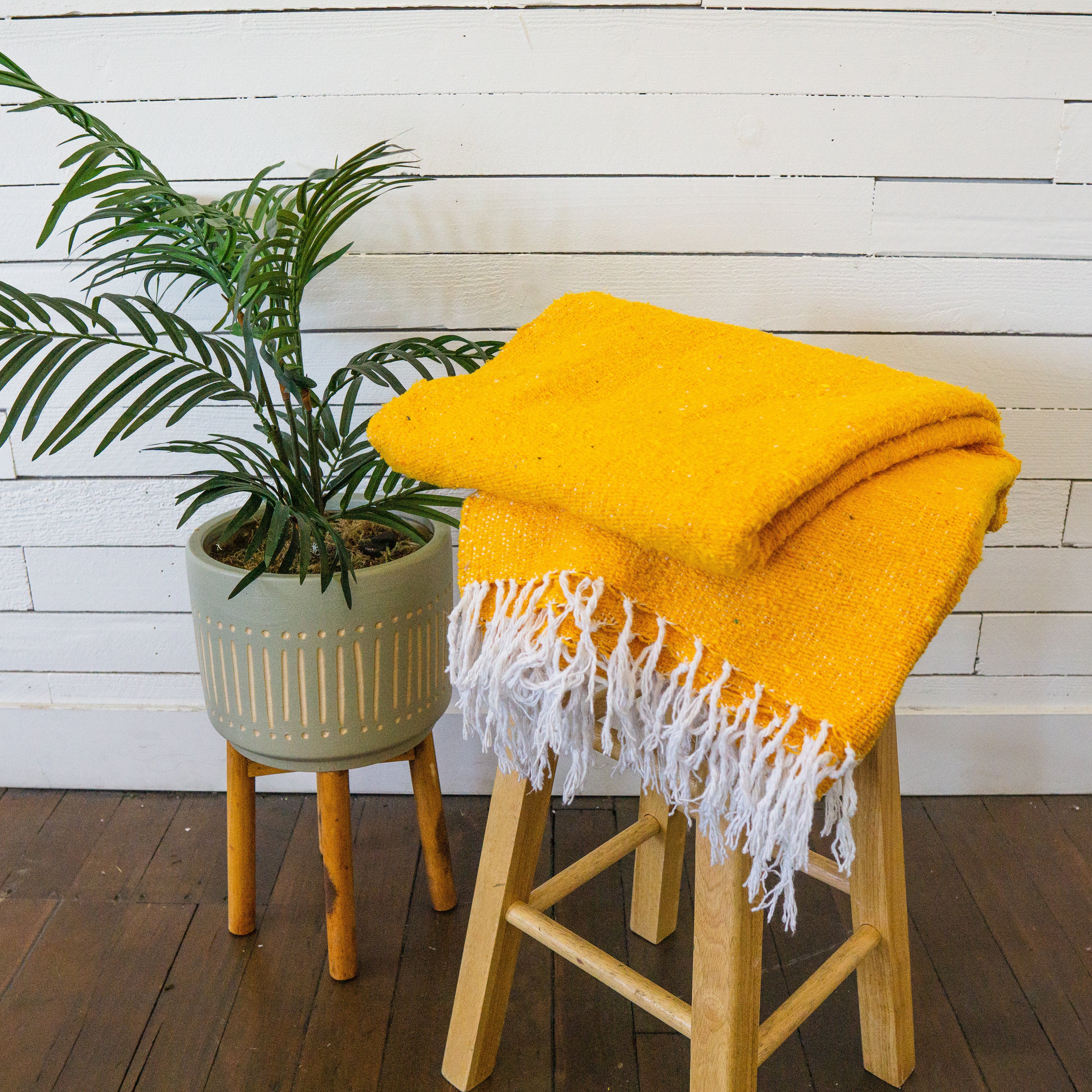 Yellow Woven Mexican Baja Blanket