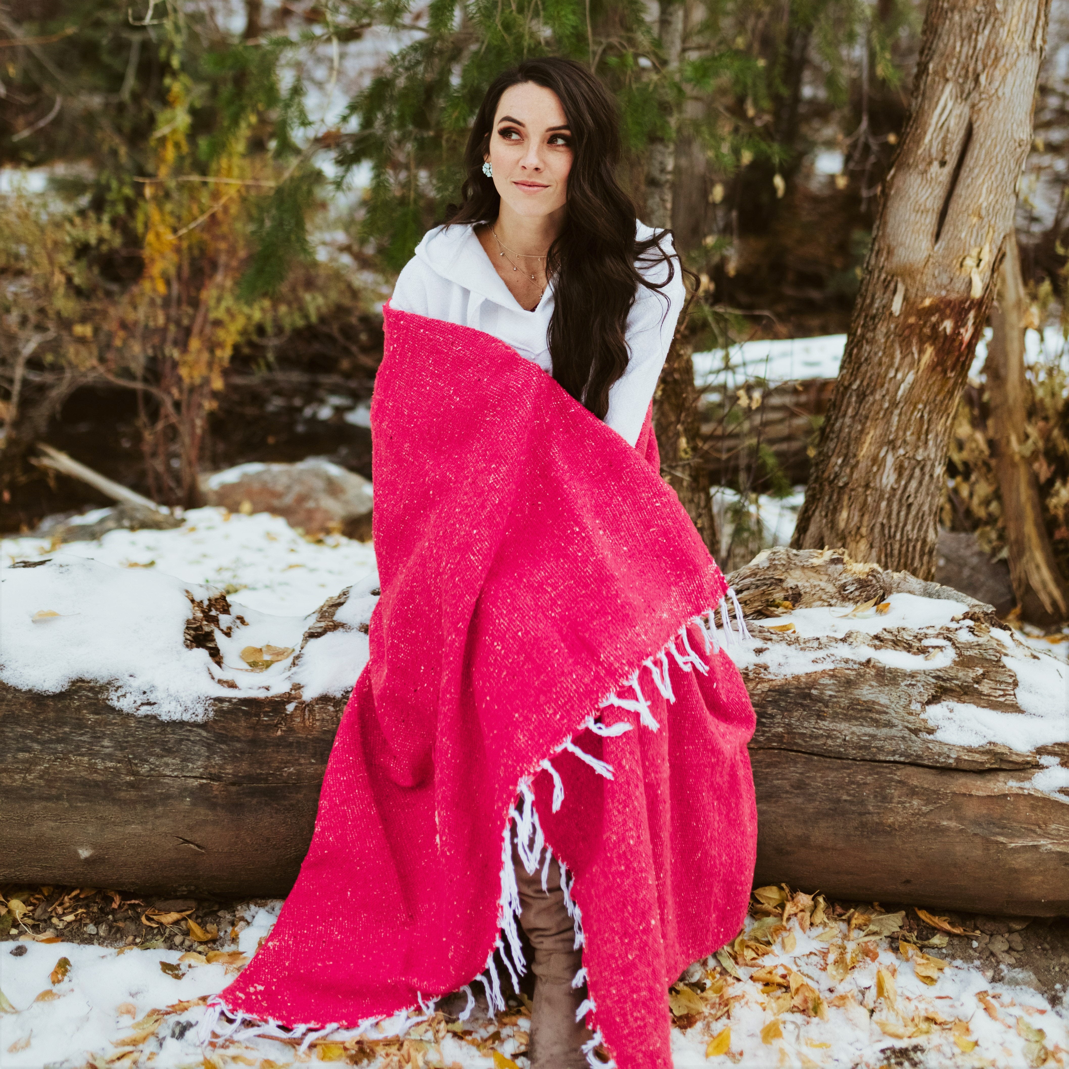 Coral Woven Mexican Baja Blanket