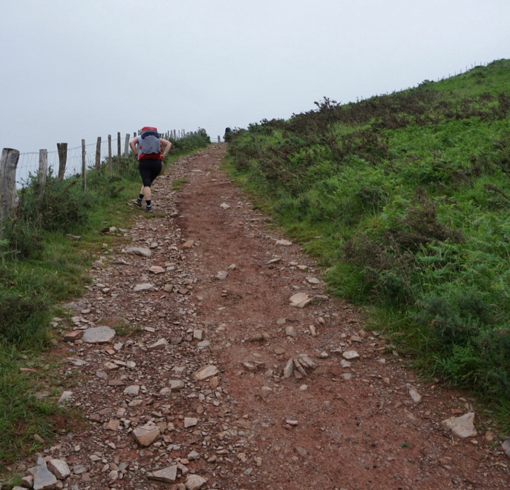 camino de santiago traveler with backpack on hill