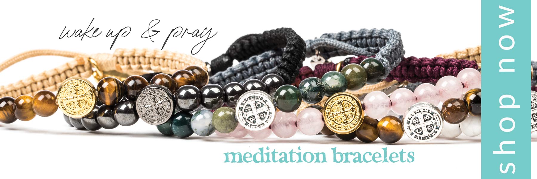 Wake Up and Pray Faith Based Gemstone Benedictine Meditation Blessing Bracelets