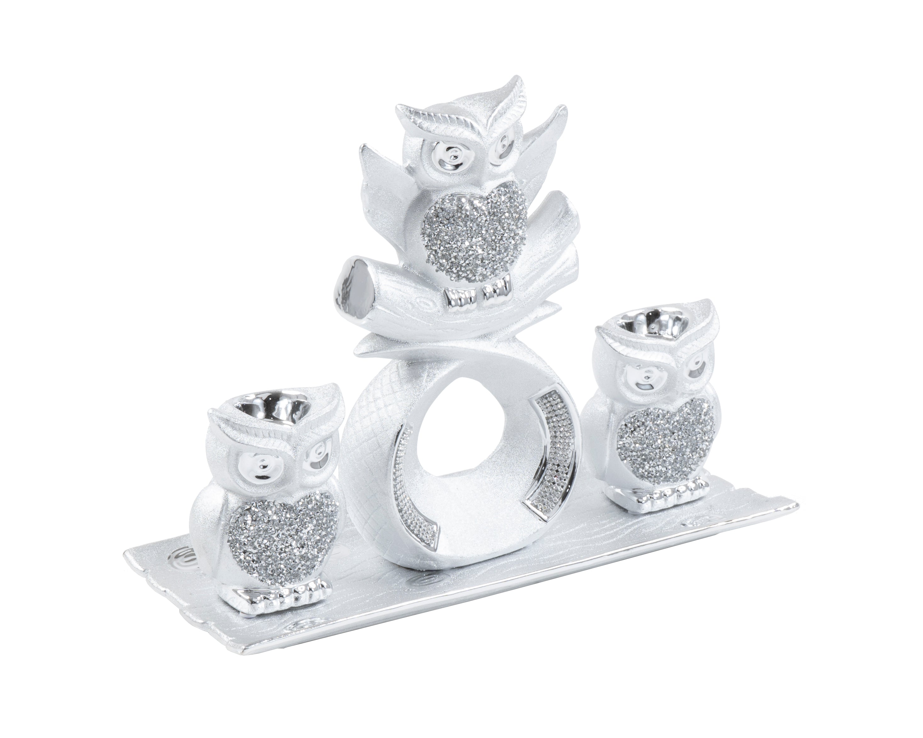 4pc Diamond Owl Set Decor