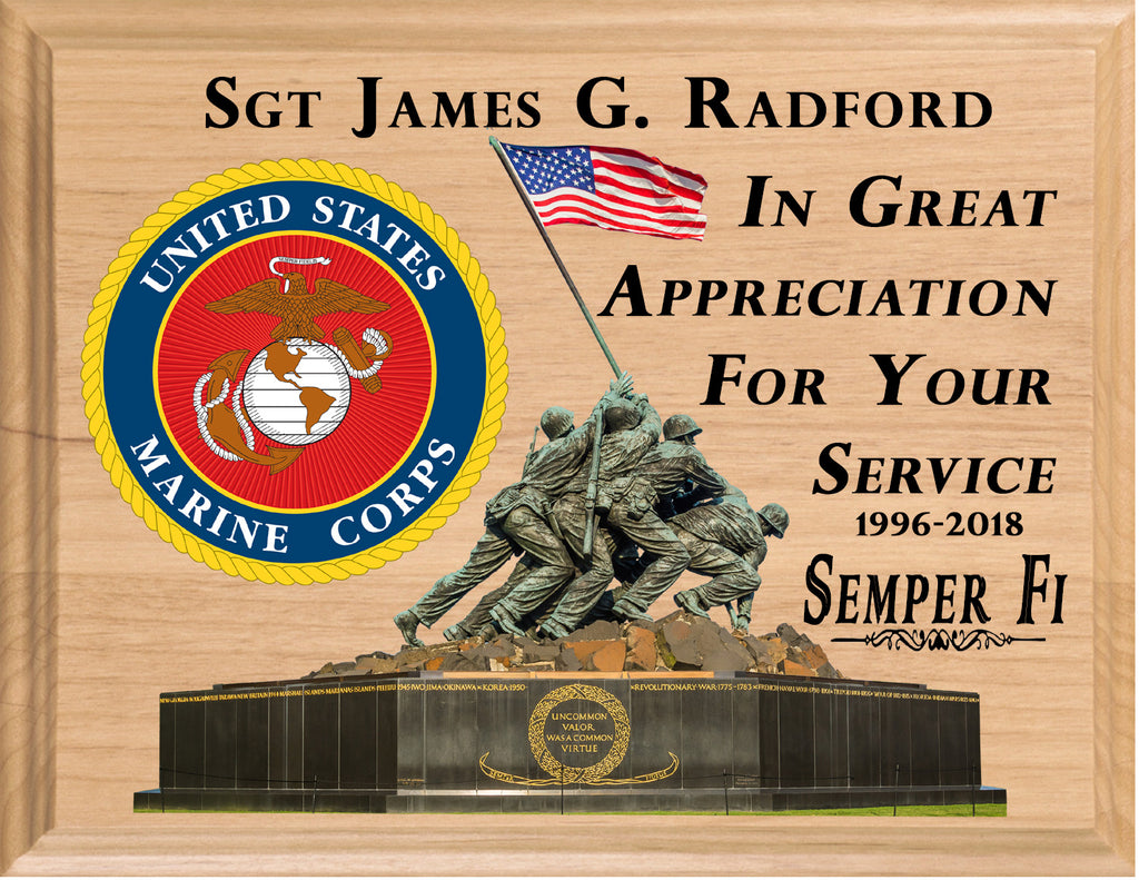 Personalized Marine Retirement Gift Plaque Service Recognition