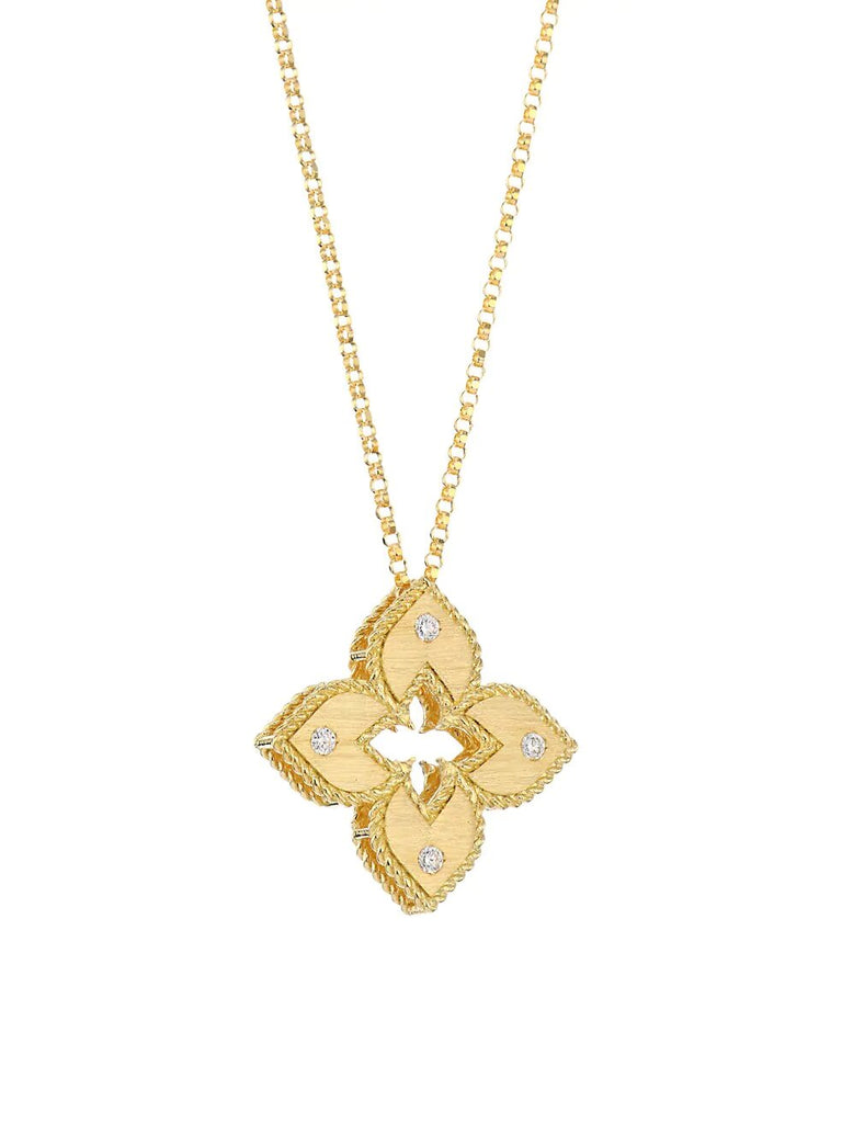 Roberto Coin Yellow Gold Diamond Princess Flower Pendant with Diamonds