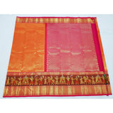 Kanchipuram orange and pink handwoven pure silk saree with zari deaigned border and zari designed pallu - Kanchipuram silk saree