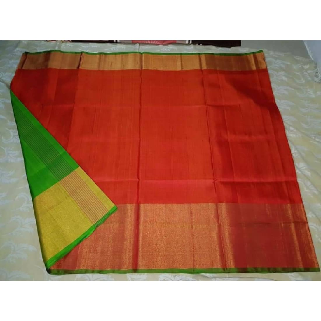 uppada-orange-with-green-handwoven-pure-silk-saree-wide-golden-zari ...
